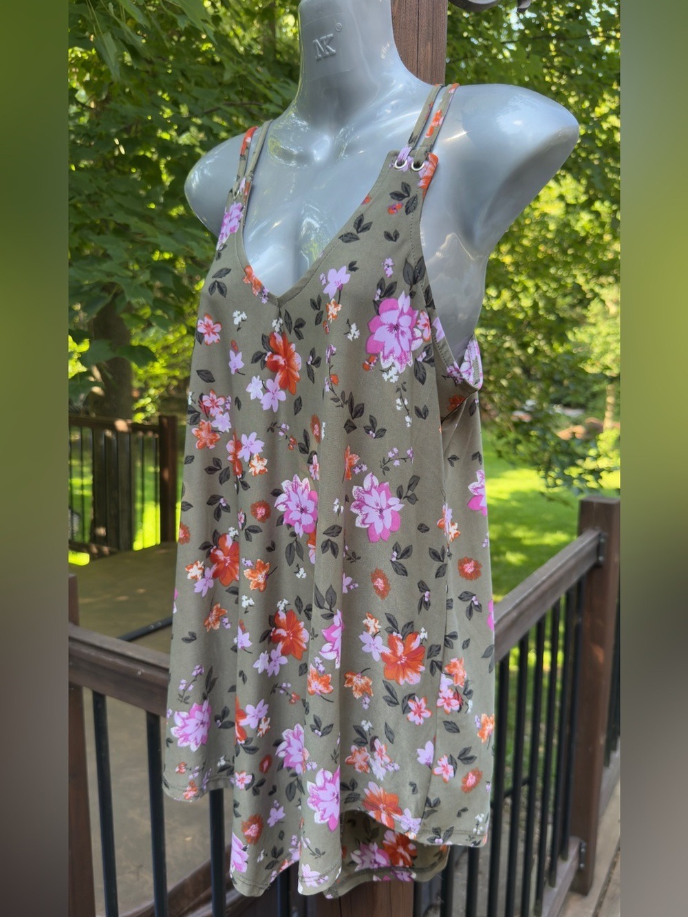 •Lily Morgan Olive Floral Double Strap Tank Top Stretch | Small - Picture 5 of 11